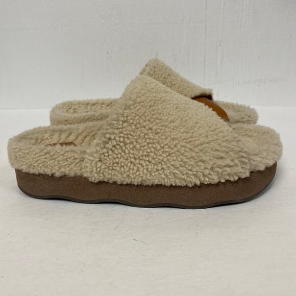 Chloe Luminous Ochre Wavy Shearling Slides Size 39 - Picture 2 of 11
